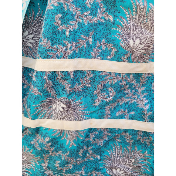 Vintage Handmade Floral Fan Motif, White Trim Detail Tie Back Pocket Half Apron‎ - Picture 5 of 7